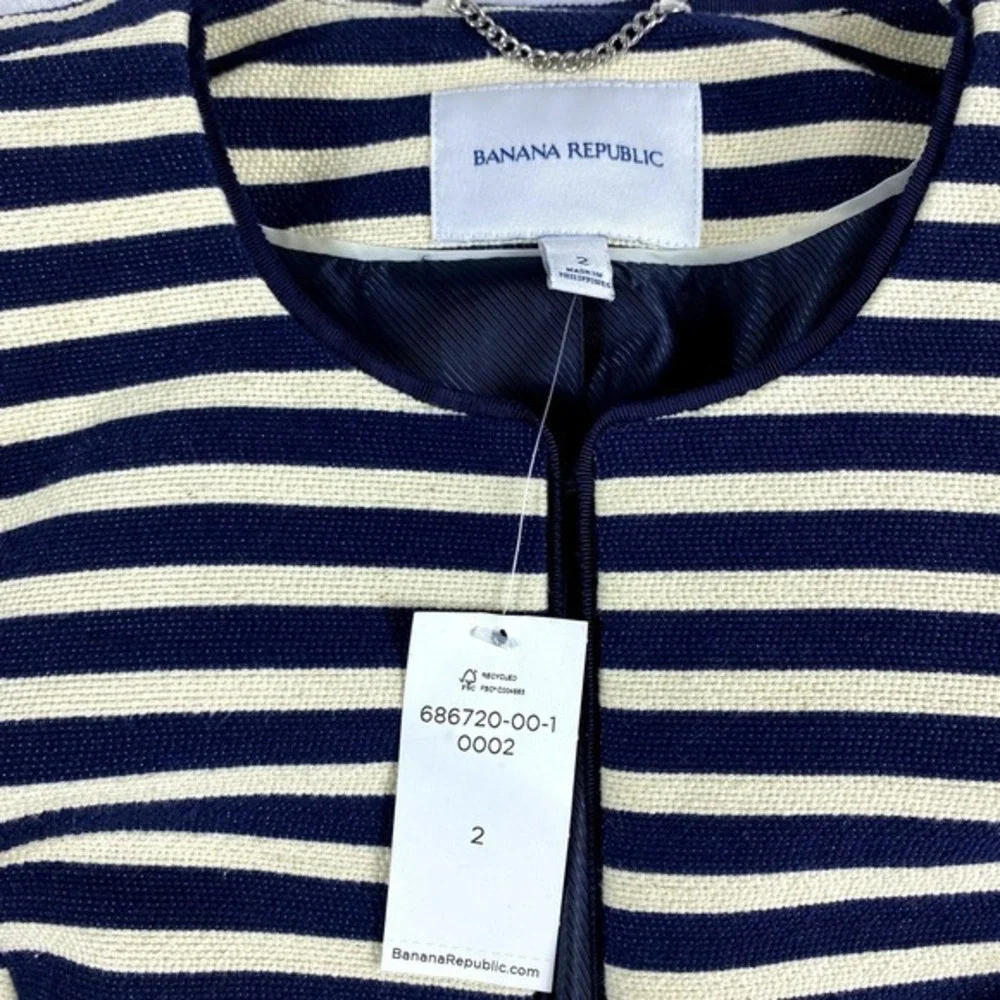 2/$30 NWT Banana Republic Blazer Sz 2 Blue Cream Cotton Blend Office‎ Work